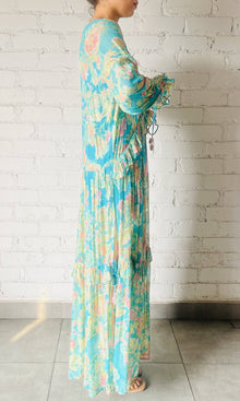 Womens | Isha Viscose Georgette Floral Lurex Kaftan | Blue Multi