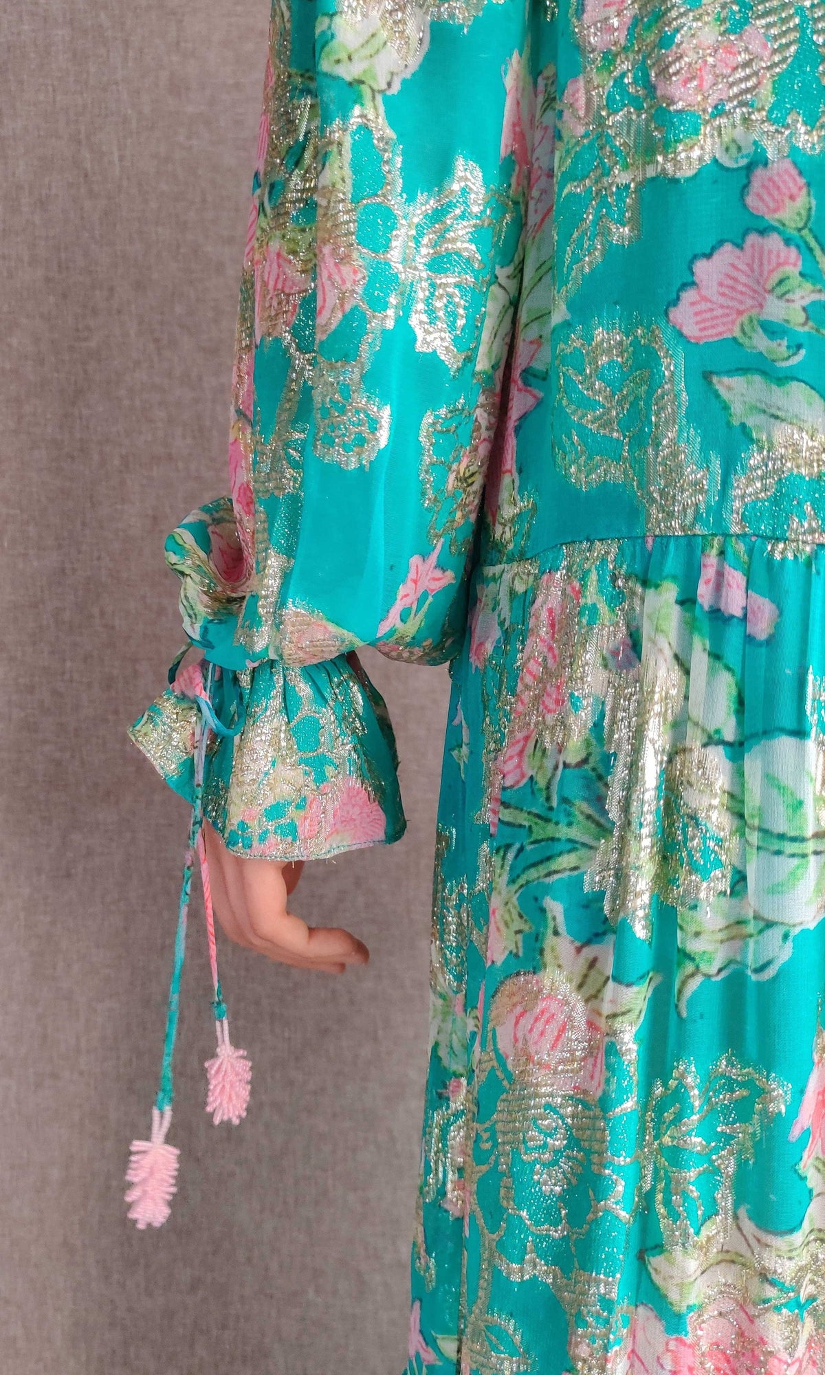 Womens | Isha Viscose Georgette Floral Lurex Kaftan | Blue Multi