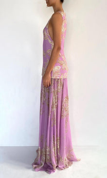 Hemant And Nandita | Jiah Flat Chiffon / Heavy Crepe Low Armhole Maxi Dress | Lilac