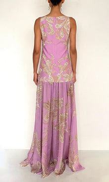 Hemant And Nandita | Jiah Flat Chiffon / Heavy Crepe Low Armhole Maxi Dress | Lilac