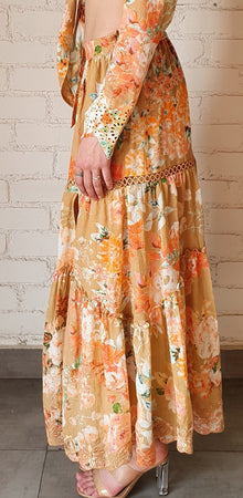 Hemant & Nandita | Jolie Floral Long Skirt | Peach