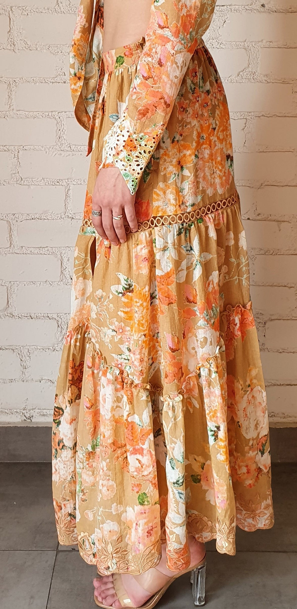 Hemant & Nandita | Jolie Floral Long Skirt | Peach