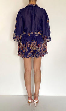 Hemant And Nandita | Leela Viscose Linen Organza Mini Skirt | Midnight Blue