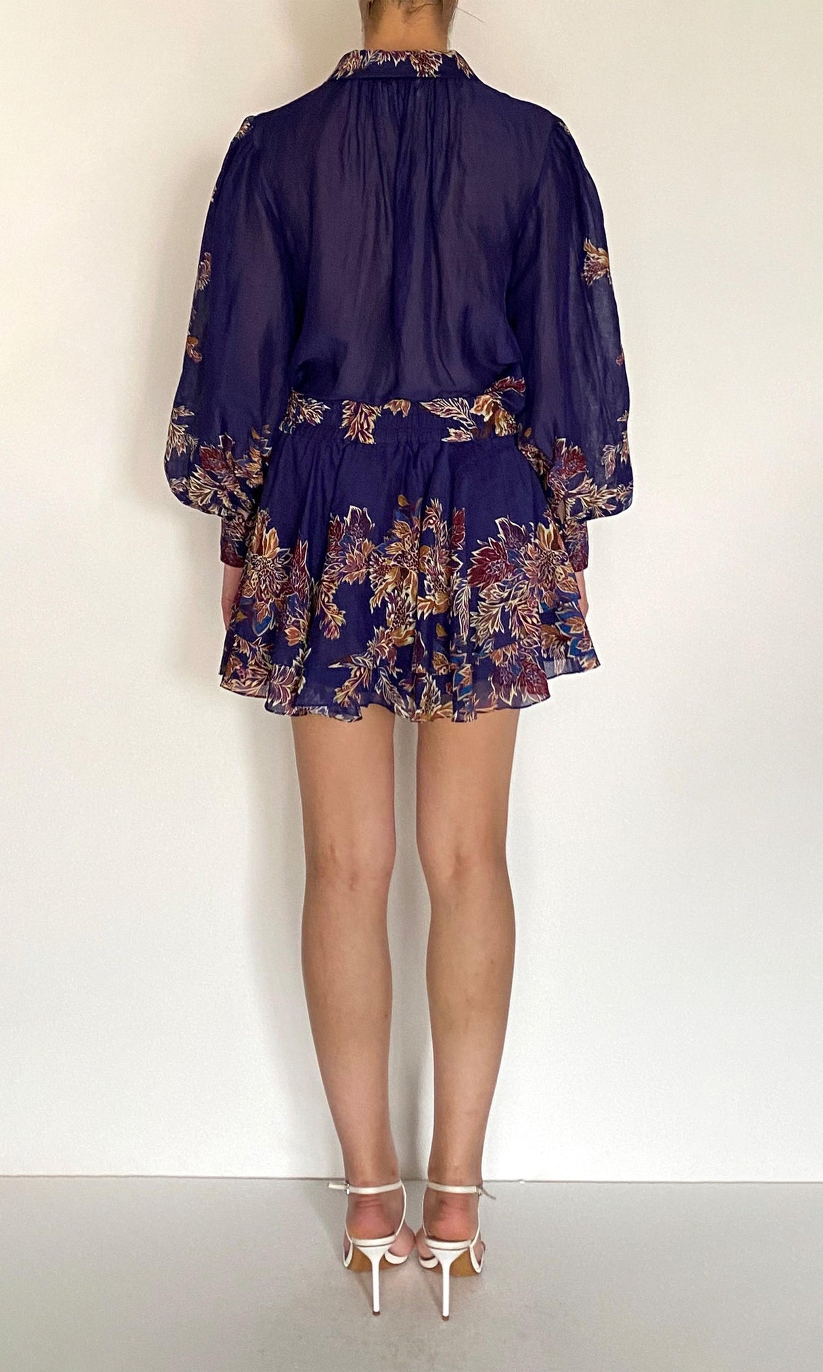 Hemant And Nandita | Leela Viscose Linen Organza Mini Skirt | Midnight Blue