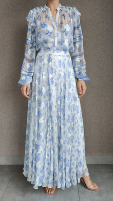 Hemant & Nandita | Mala Long Skirt | Cobalt Blue/White