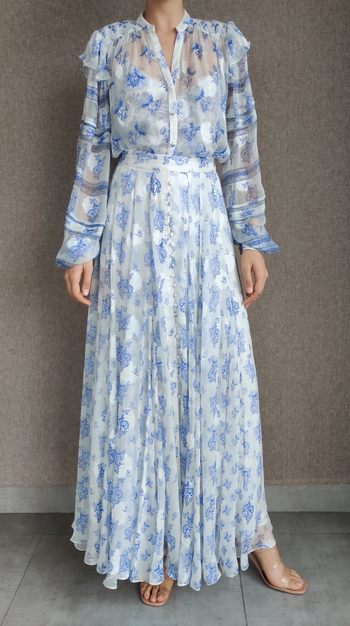 Hemant & Nandita | Mala Long Skirt | Cobalt Blue/White