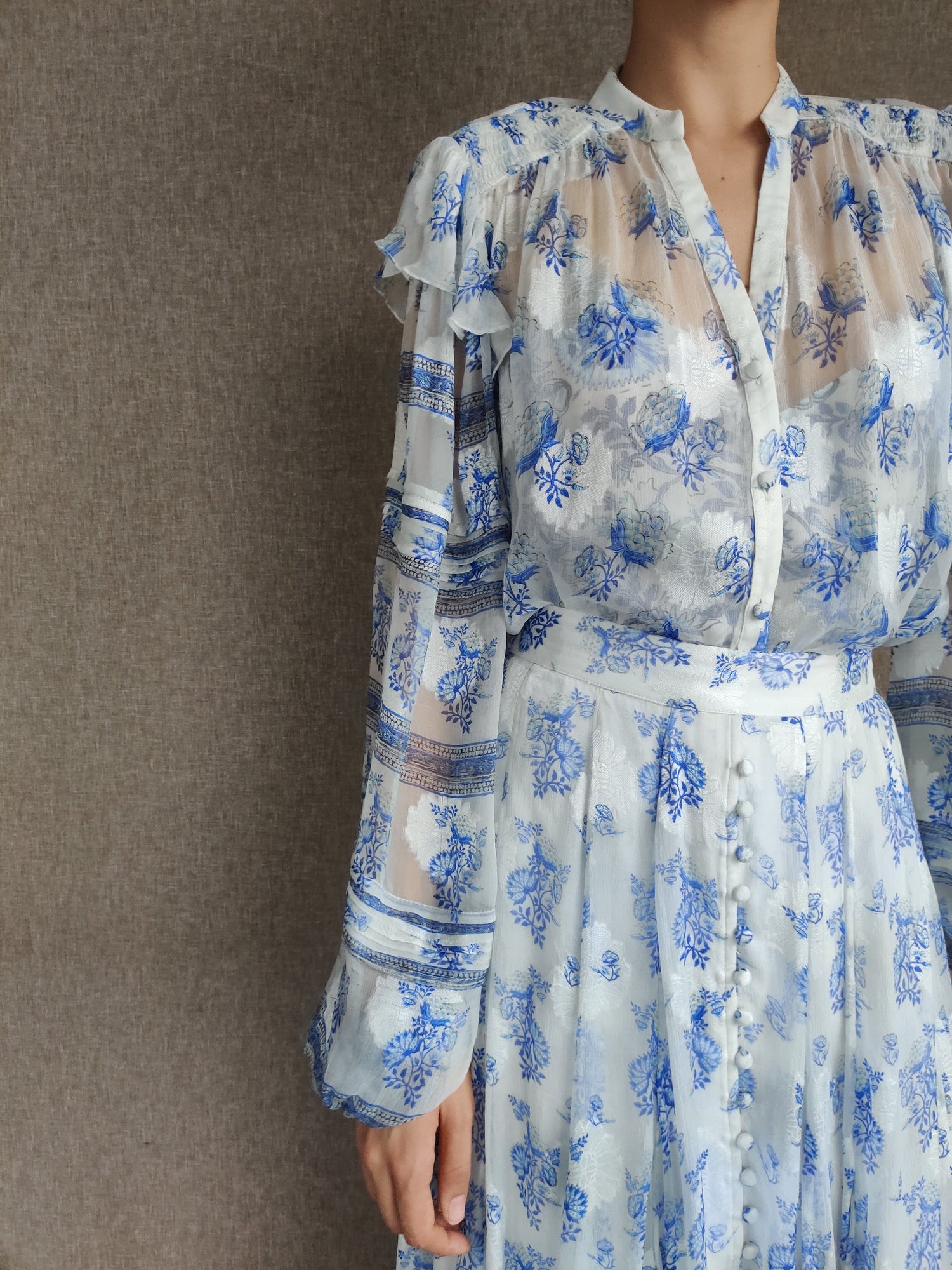Hemant & Nandita | Mala Long Skirt | Cobalt Blue/White