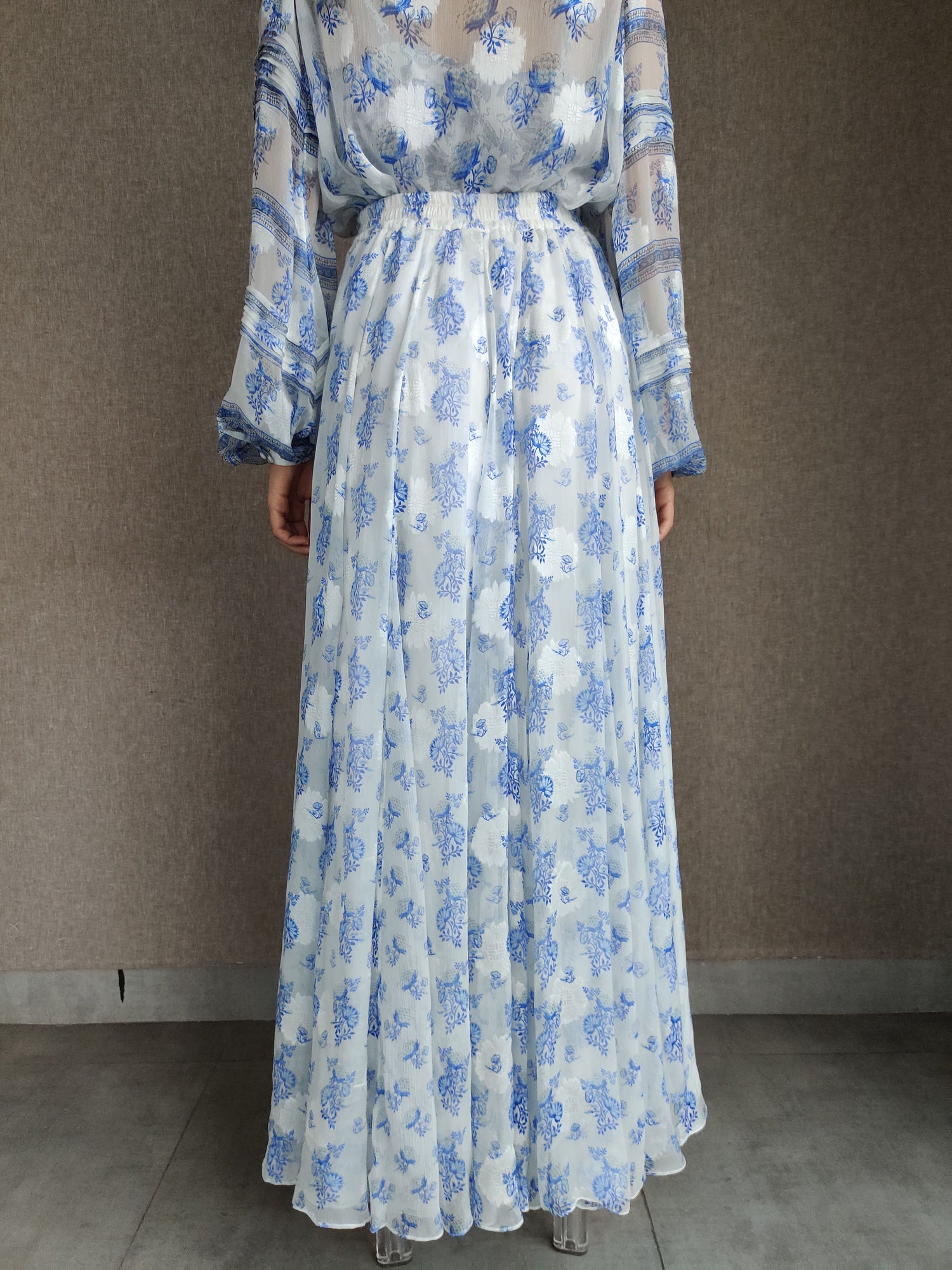 Hemant & Nandita | Mala Long Skirt | Cobalt Blue/White