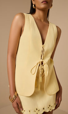 Hemant And Nandita | Nain Linen Cotton Vest | Yellow