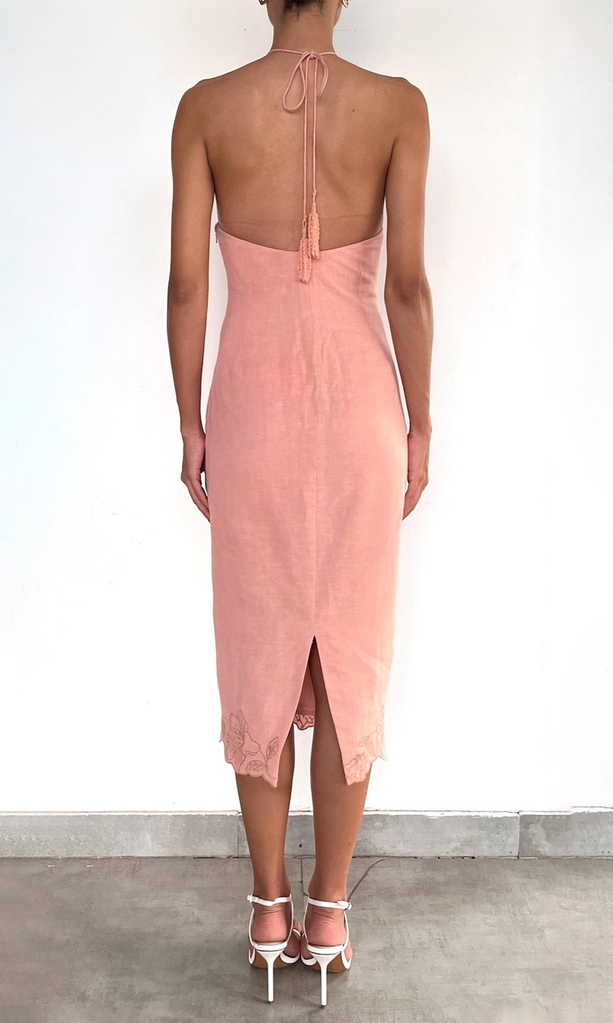 Hemant And Nandita | Nain Linen Cotton Midi Dress | Coral