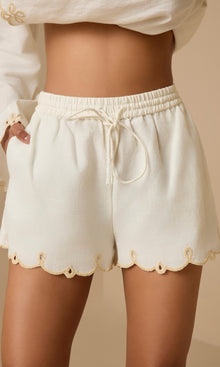 Hemant And Nandita | Nain Linen Cotton Waist Elasticated Shorts | Off White