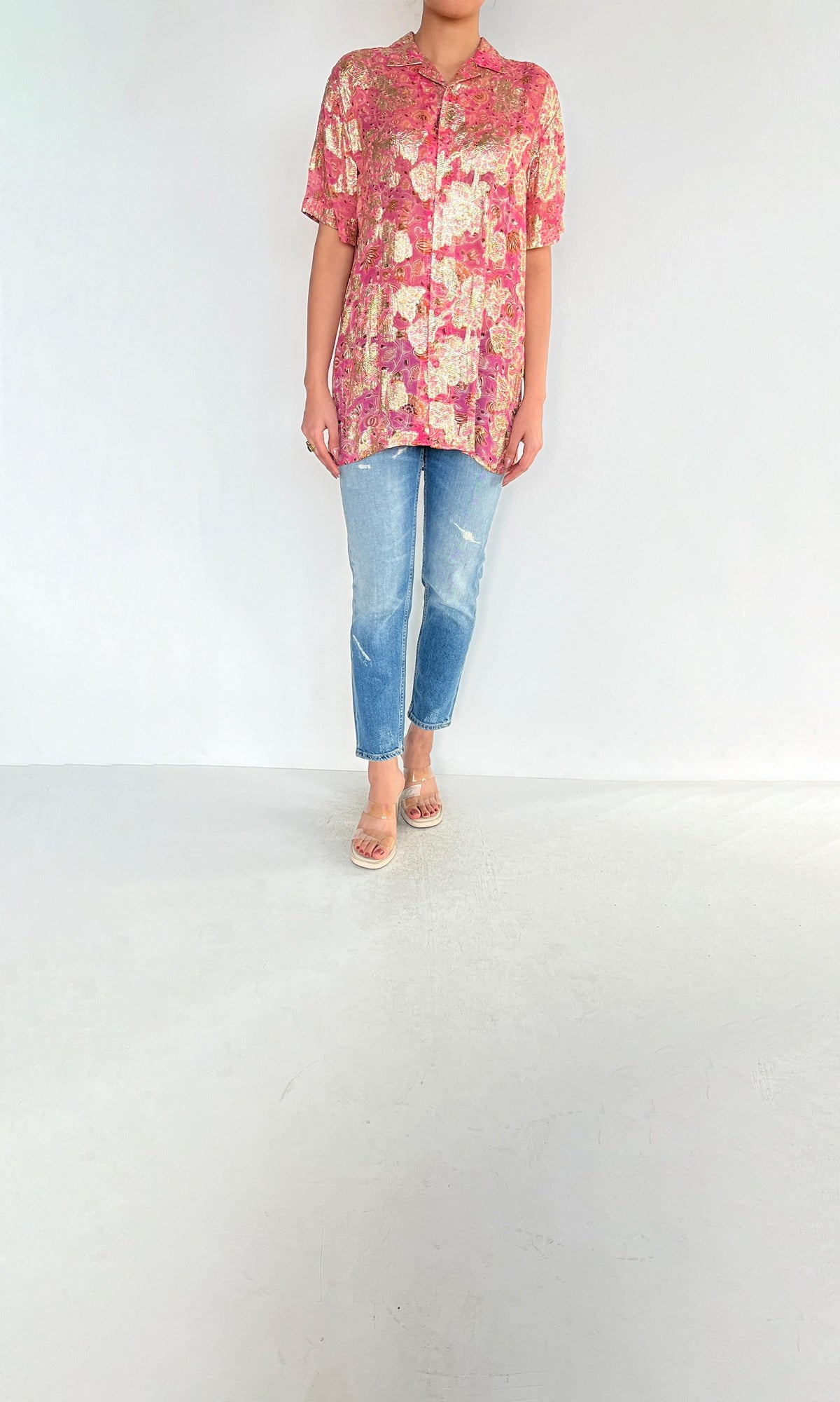 Hemant And Nandita | Nara Viscose Georgette Lurex Shirt | Pink