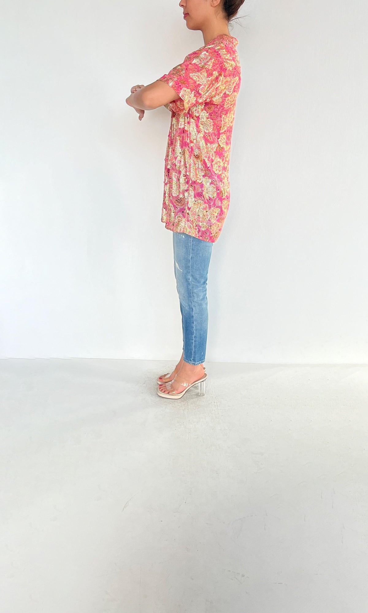Hemant And Nandita | Nara Viscose Georgette Lurex Shirt | Pink