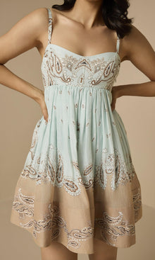 Hemant And Nandita | Navi Viscose Organza Linen Short Dress With Quilted Yoke | Blue Brown