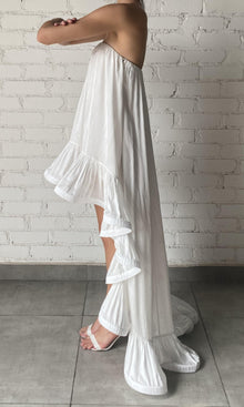 Womens | Nera Viscose Satin Jacquard Long Dress | White