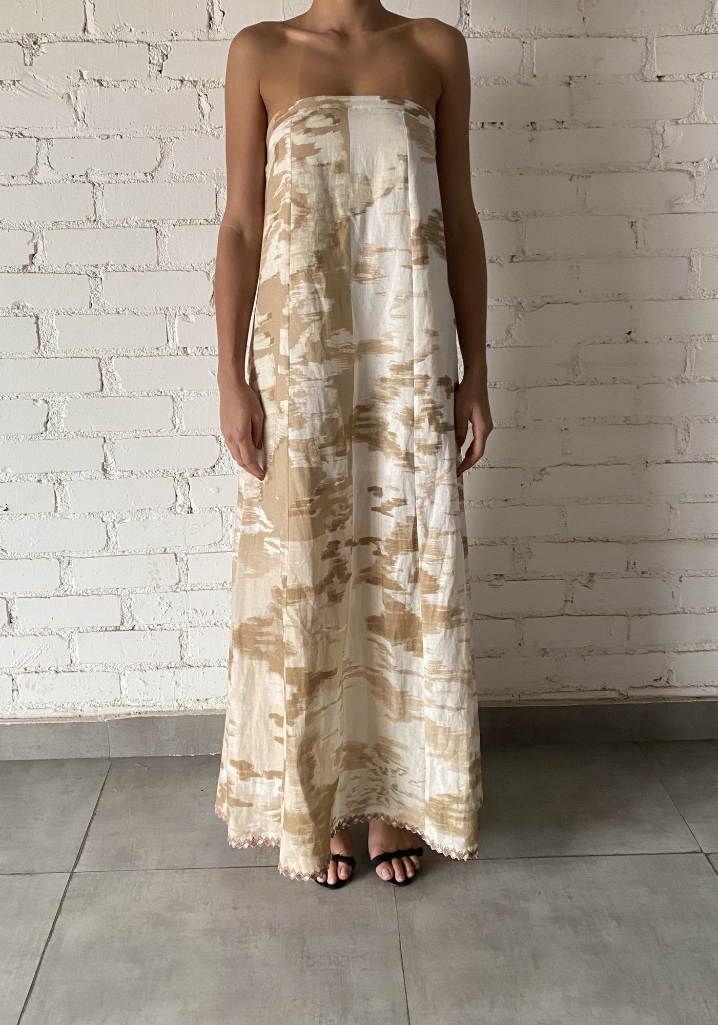 Hemant & Nandita | Nima Long Dress | Light Brown/White