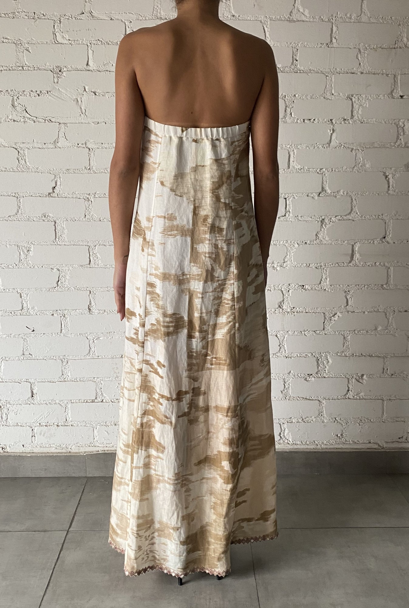 Hemant & Nandita | Nima Long Dress | Light Brown/White