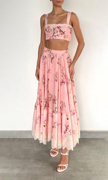 Womens | Niva Viscose Organza Linen Corset Top | Pink Floral