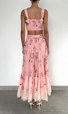Womens | Niva Viscose Organza Linen Corset Top | Pink Floral