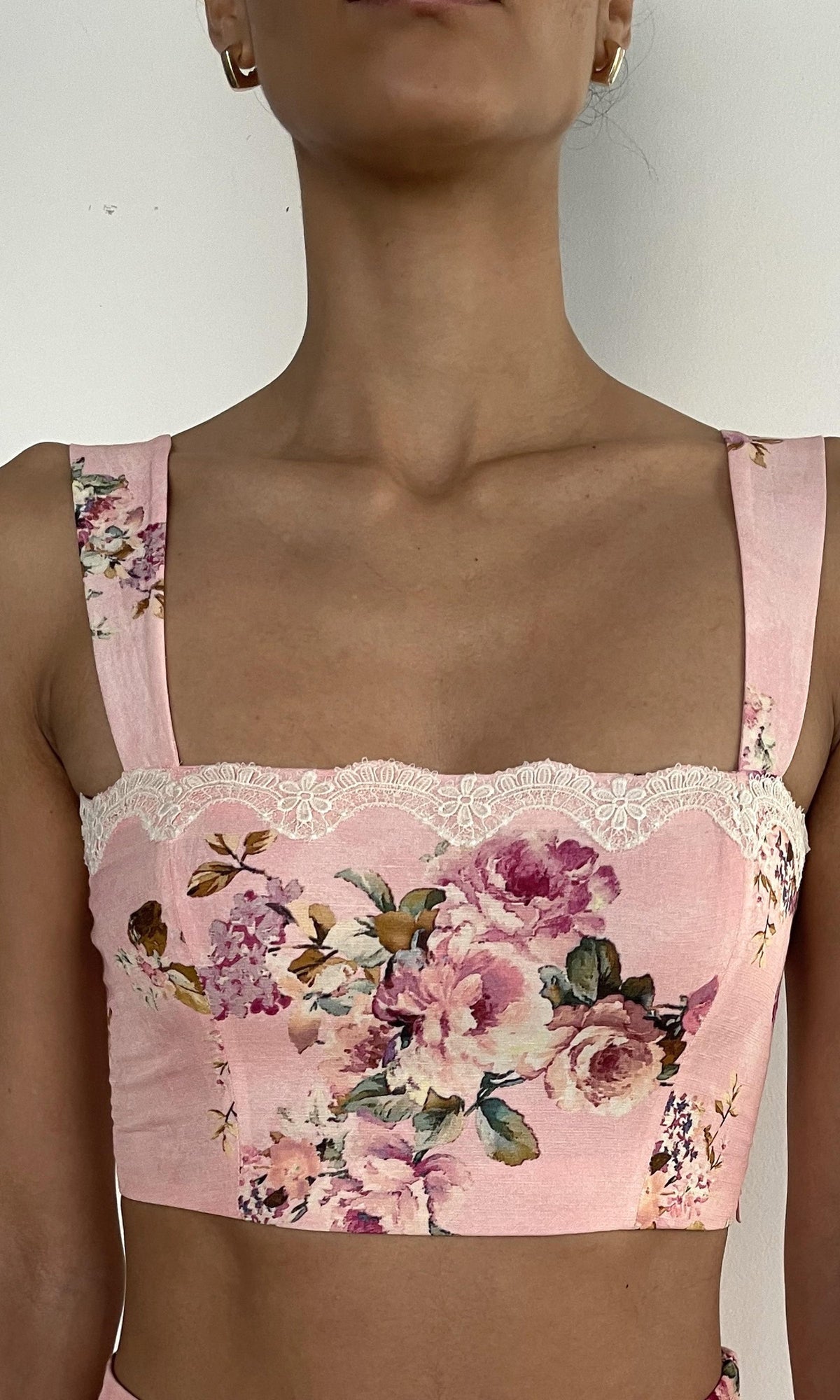 Womens | Niva Viscose Organza Linen Corset Top | Pink Floral