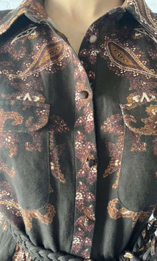 Hemant And Nandita | Omya Linen Cotton Short Dress With Tie Up Belt | Brown Multi