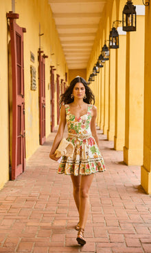 Hemant And Nandita | Pahi Cotton Poplin Short Dress With Handcrafted Button With And Belt | Offwhite Floral