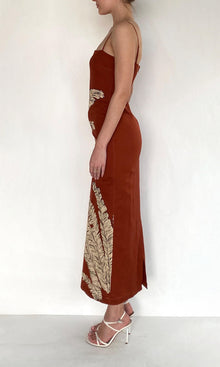 Hemant And Nandita | Palm Linen Cotton Strappy Midi Dress | Terracotta