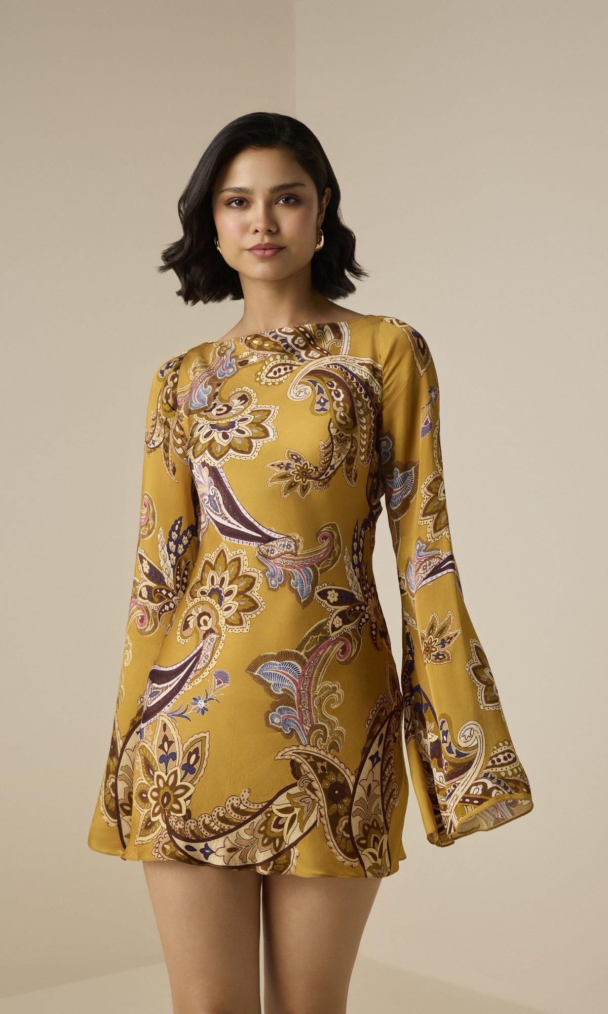Womens | Reem Viscose Satin Short Dress | Brown