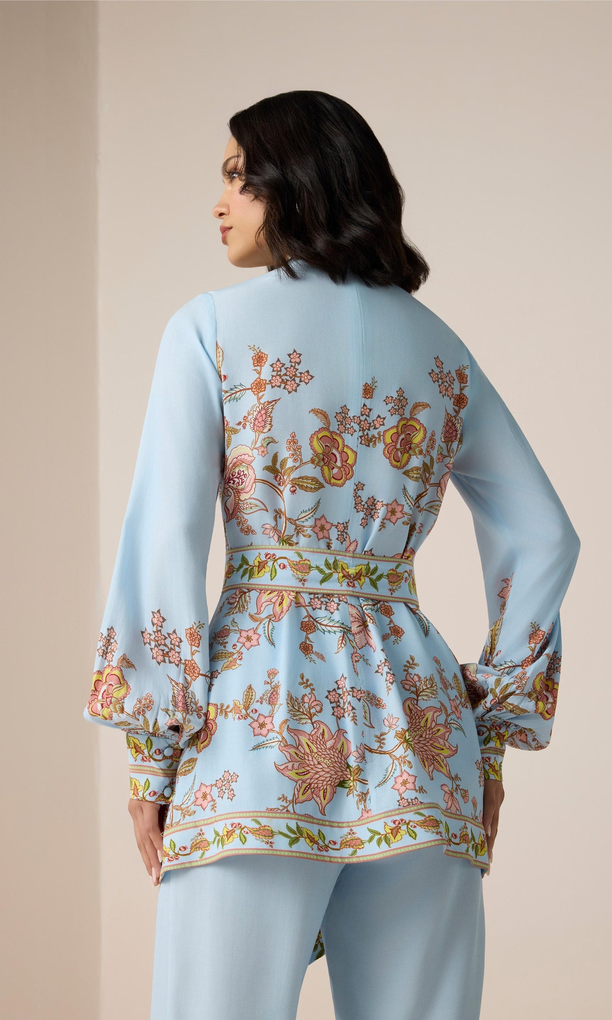 Hemant And Nandita | Riah Viscose Heavy Crepe Scarf Neck Top | Powder Blue
