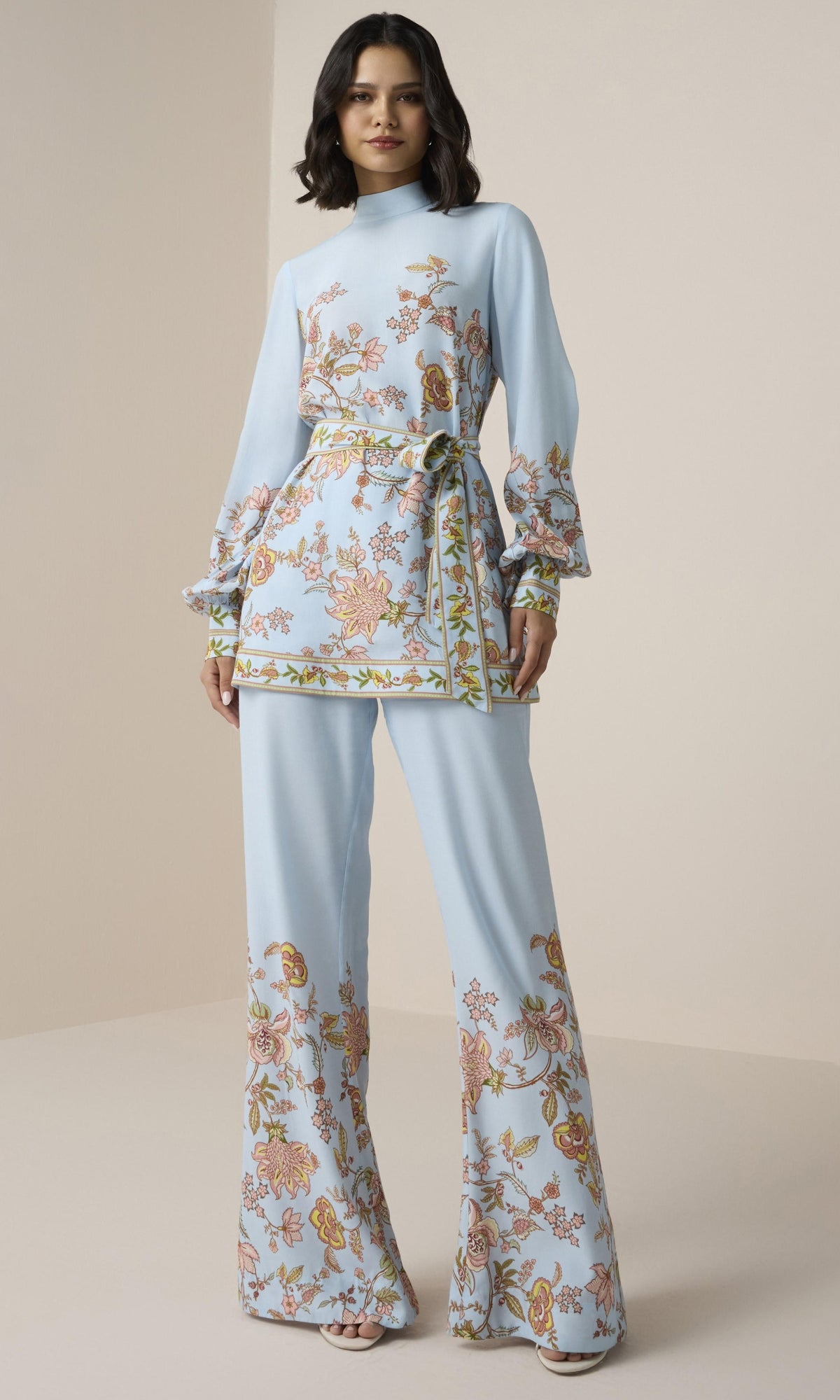 Hemant And Nandita | Riah Viscose Heavy Crepe Wide Leg Pants | Powder Blue