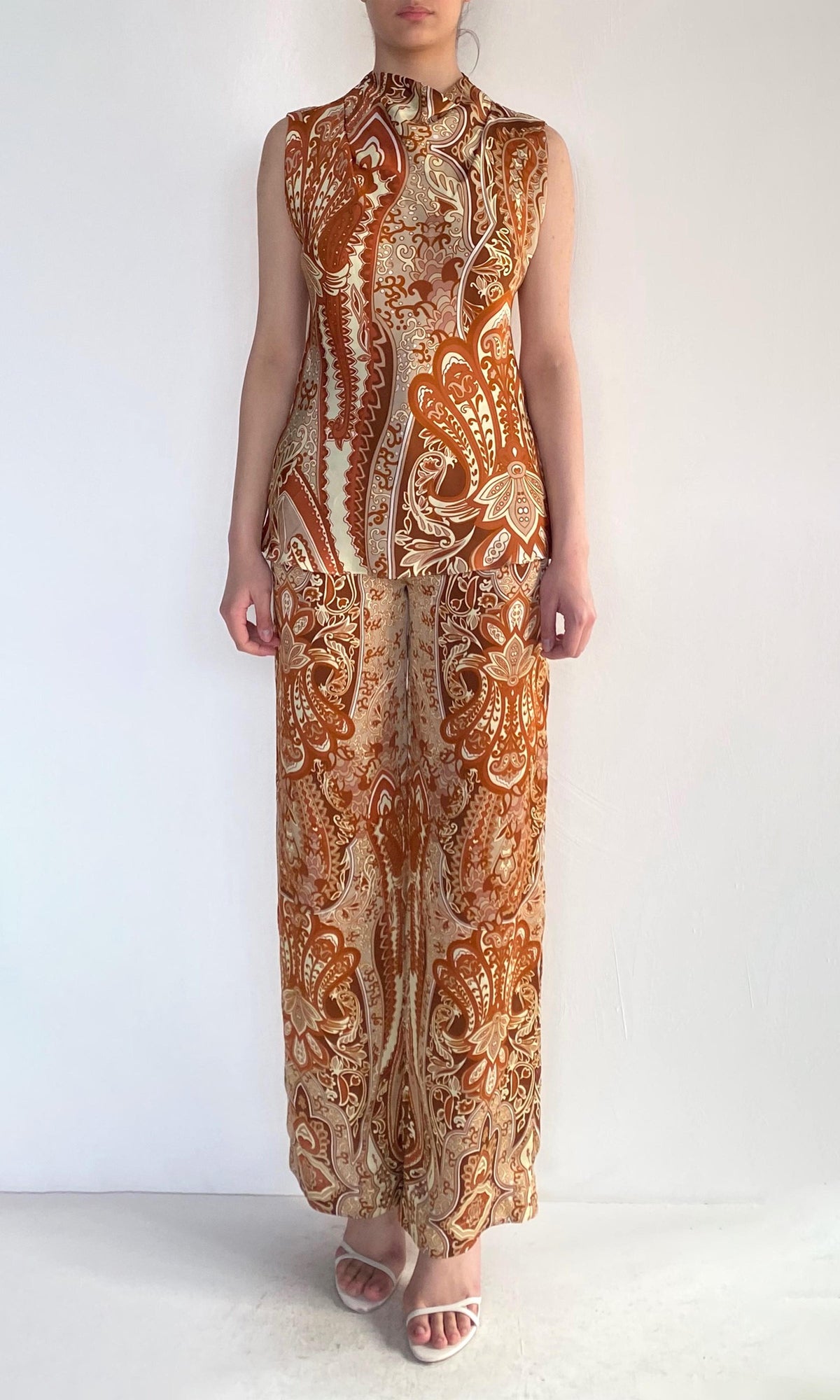 Hemant And Nandita | Rida Viscose Satin Cowl Sleeveless Top | Multi