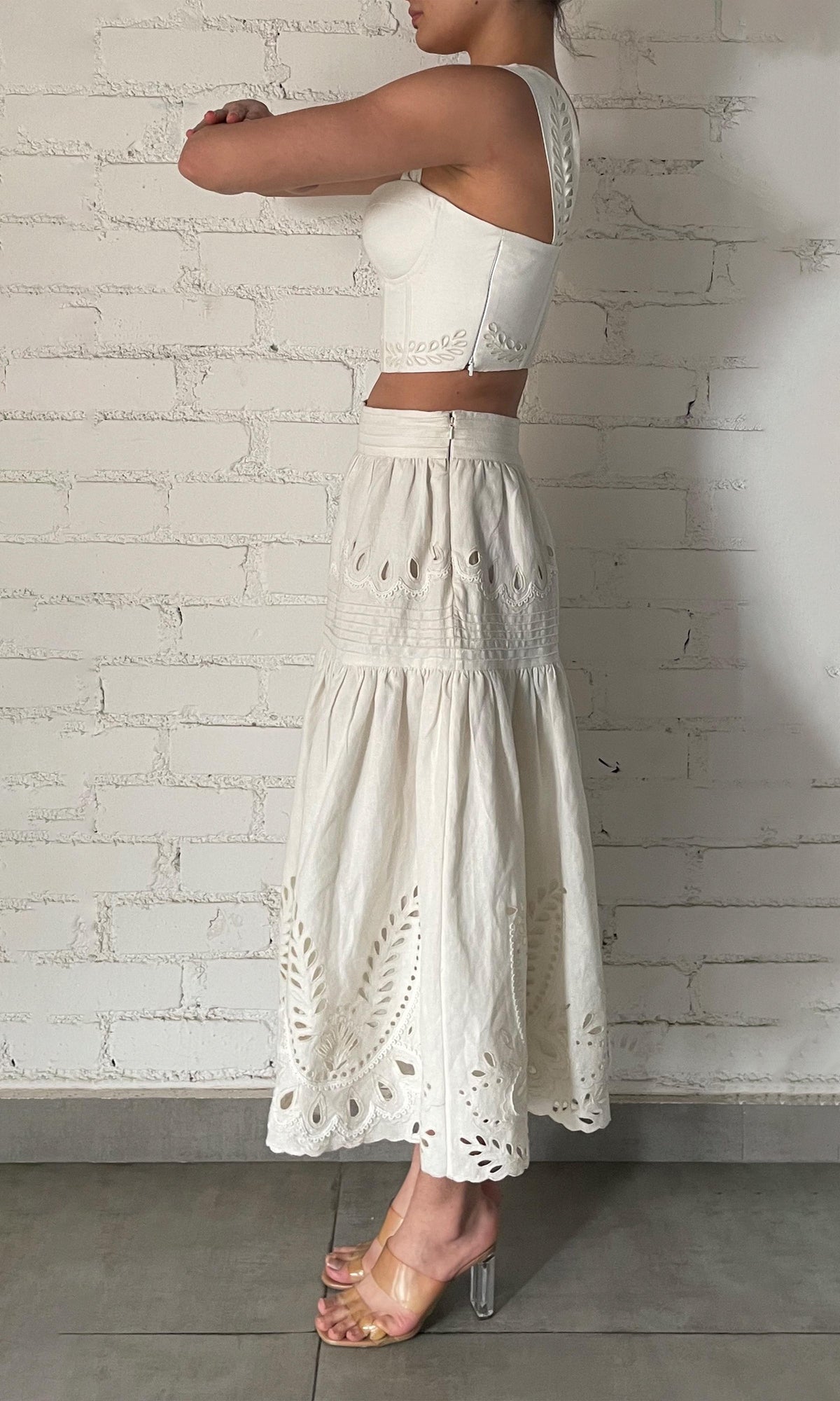 Womens | Runa Linen Cotton Midi Skirt | Off White