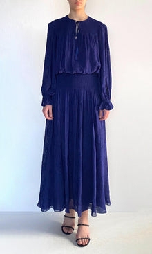 Womens | Ryka Viscose Georgette Jacquard Long Dress | Midnight Blue