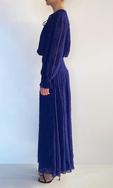 Womens | Ryka Viscose Georgette Jacquard Long Dress | Midnight Blue