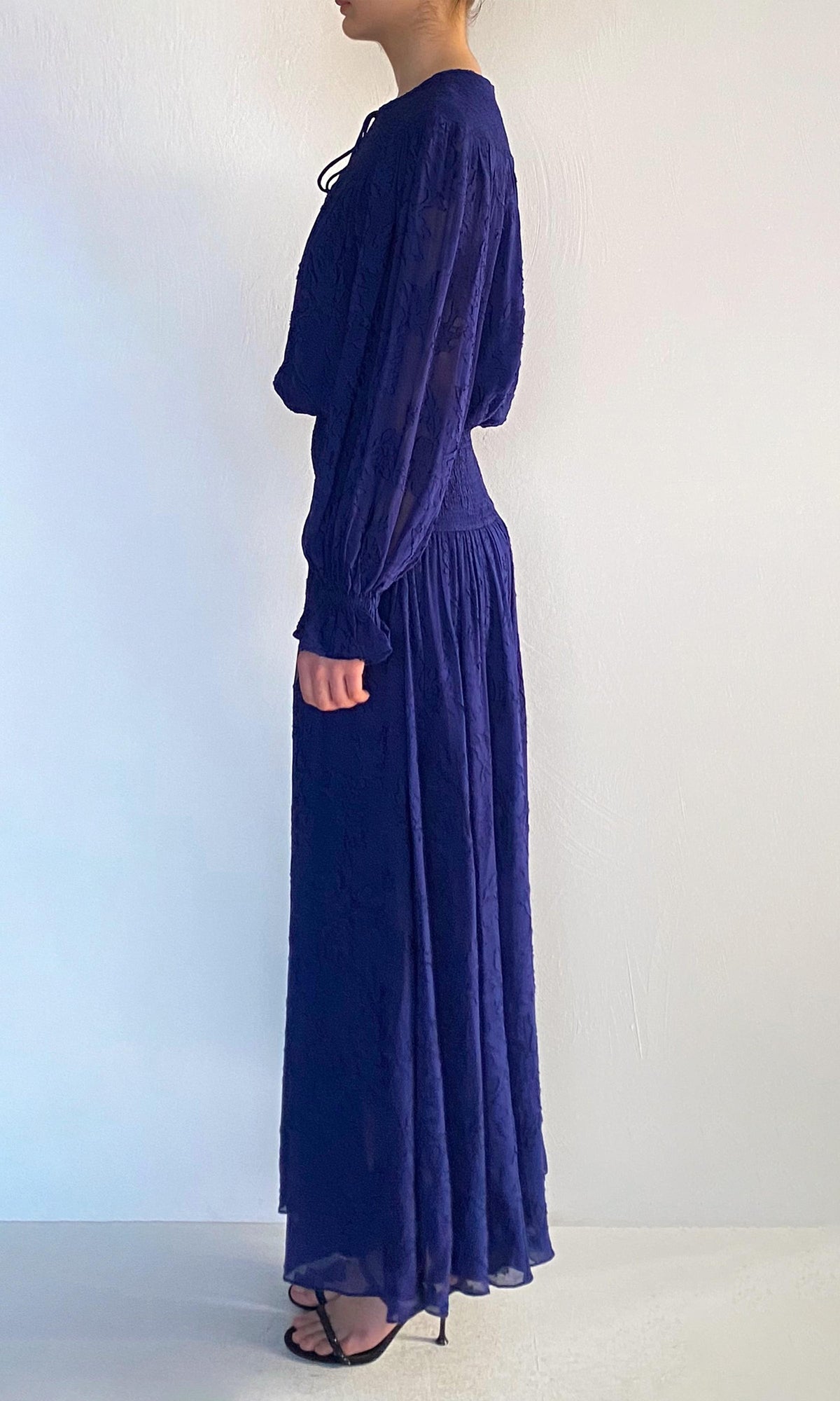 Womens | Ryka Viscose Georgette Jacquard Long Dress | Midnight Blue