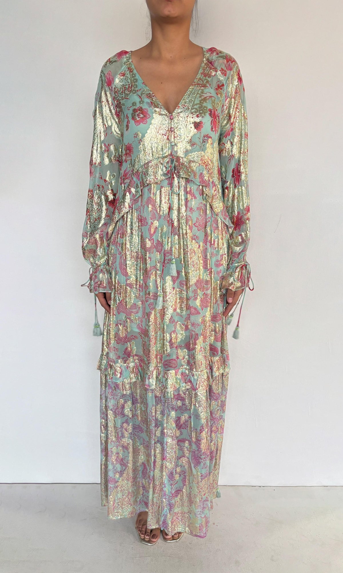 Hemant And Nandita | Sahar Viscose Georgette Floral Lurex Kaftan | Blue Multi