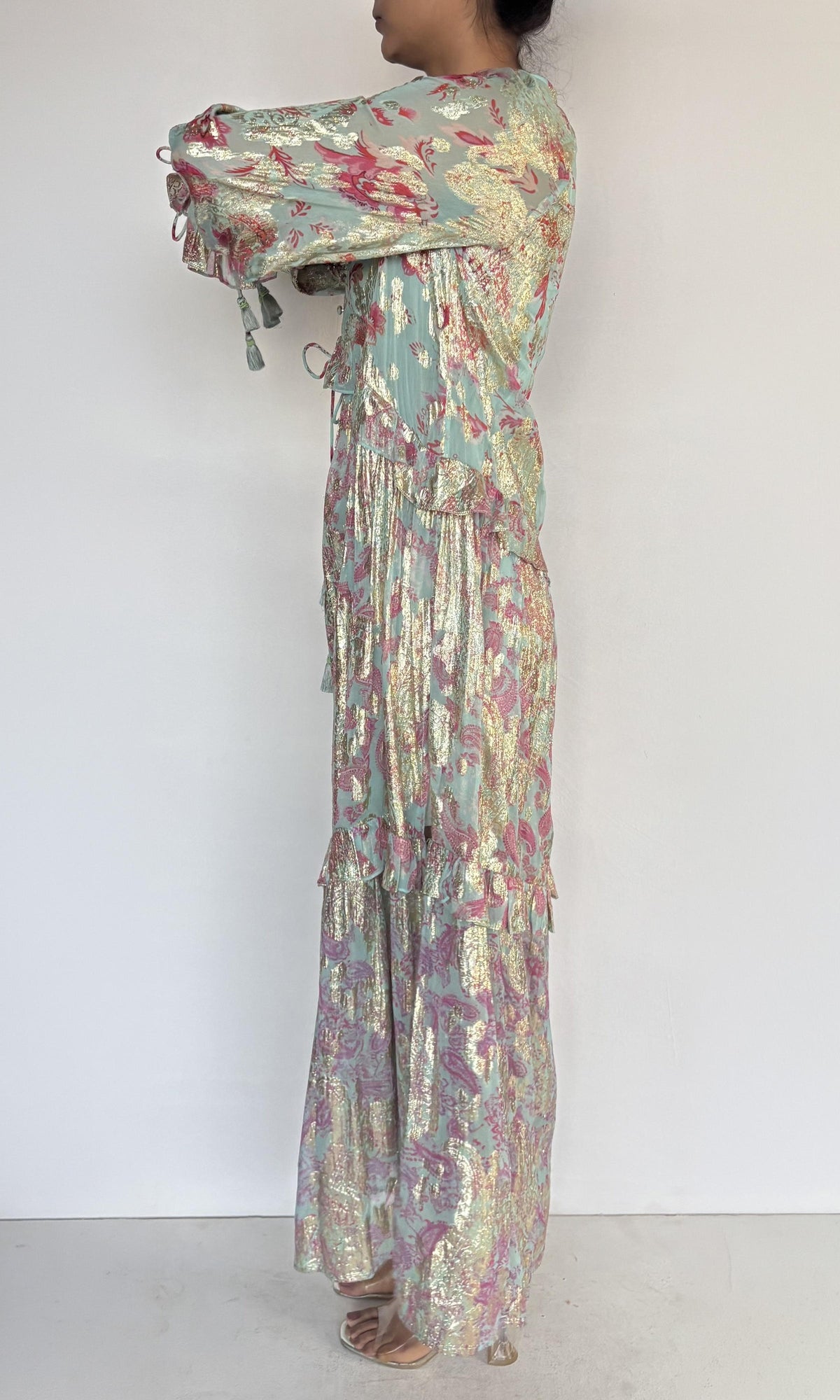 Hemant And Nandita | Sahar Viscose Georgette Floral Lurex Kaftan | Blue Multi