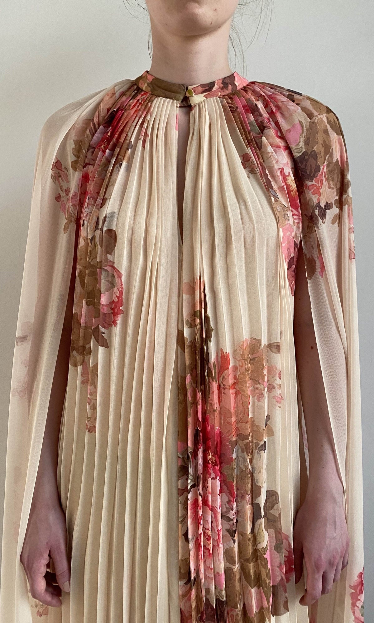 Hemant And Nandita | Sama Polyester Chiffon Pleated Maxi Dress | Ivory Multi