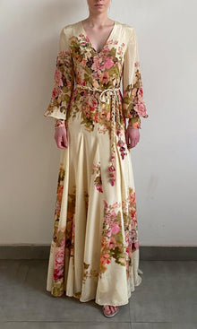 Womens | Sama Viscose Crepe Long Dress With Braided Belt | Off White Multi