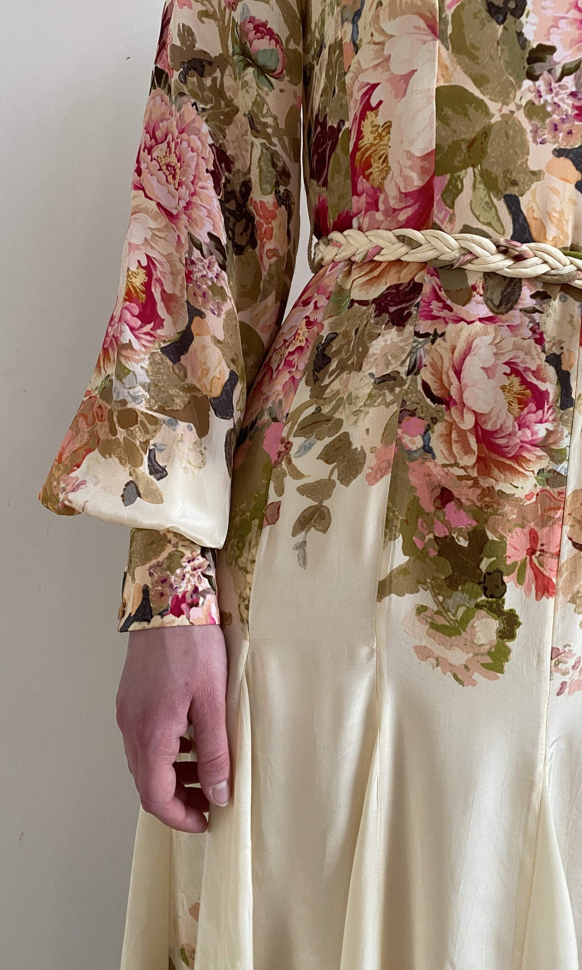 Womens | Sama Viscose Crepe Long Dress With Braided Belt | Off White Multi