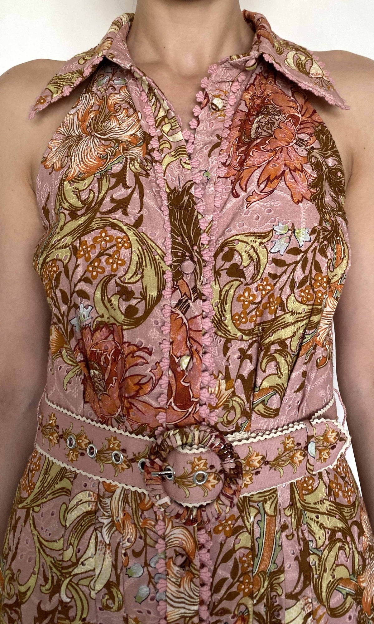 Hemant And Nandita | Sula Cotton Schiffli Long Shirt Dress With Buckle Belt | Dusty Pink