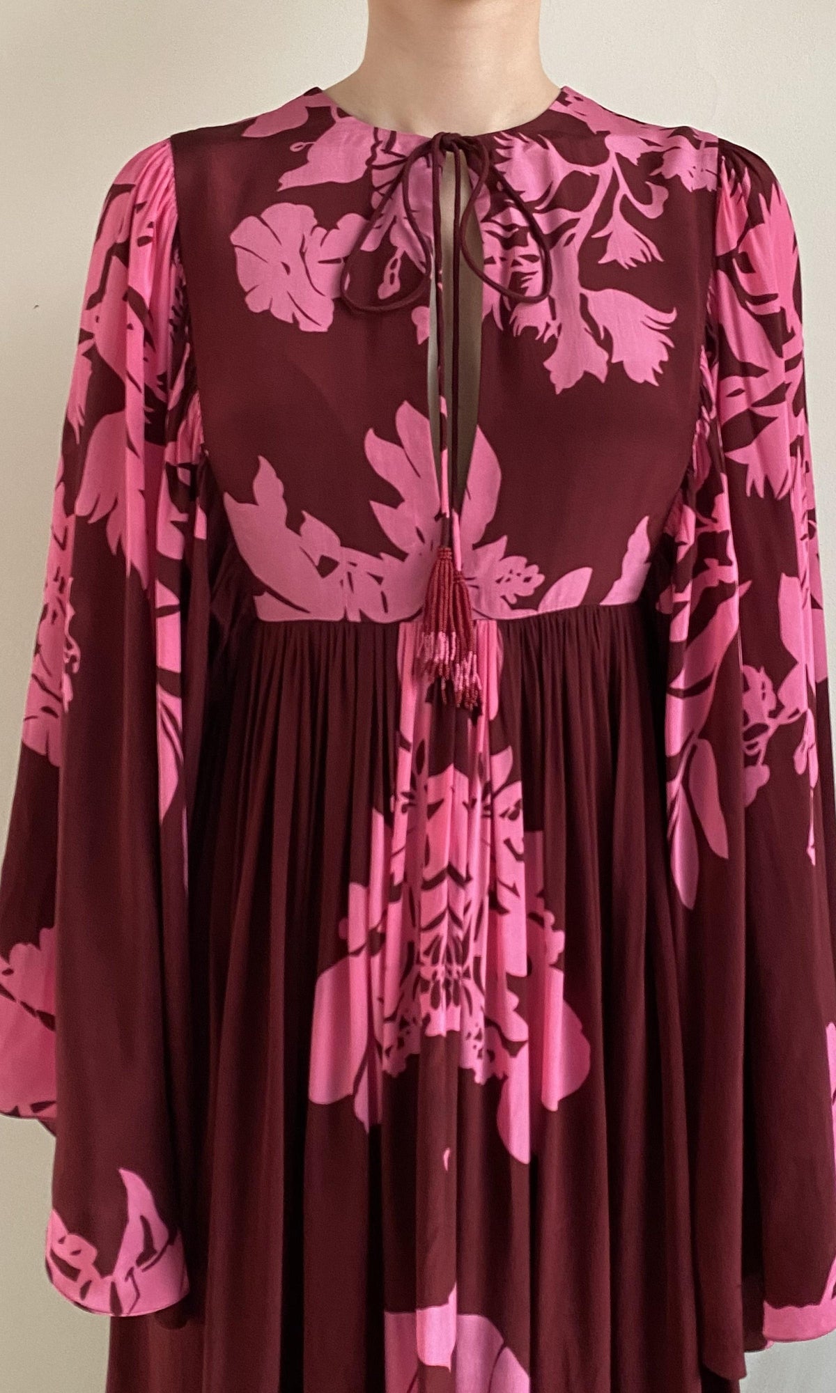 Womens | Tehr Viscose Crepe Maxi Kaftan | Black Magenta
