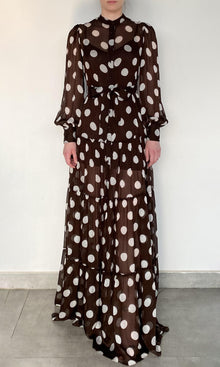 Hemant And Nandita | Tira Viscose Flat Chiffon Maxi Dress | Brown White
