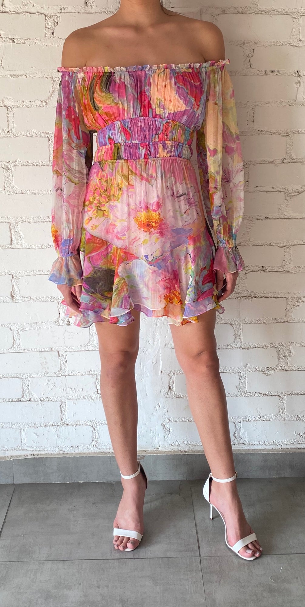 Hemant & Nandita | Tiva Off-Shoulder Short Dress | Multicolor
