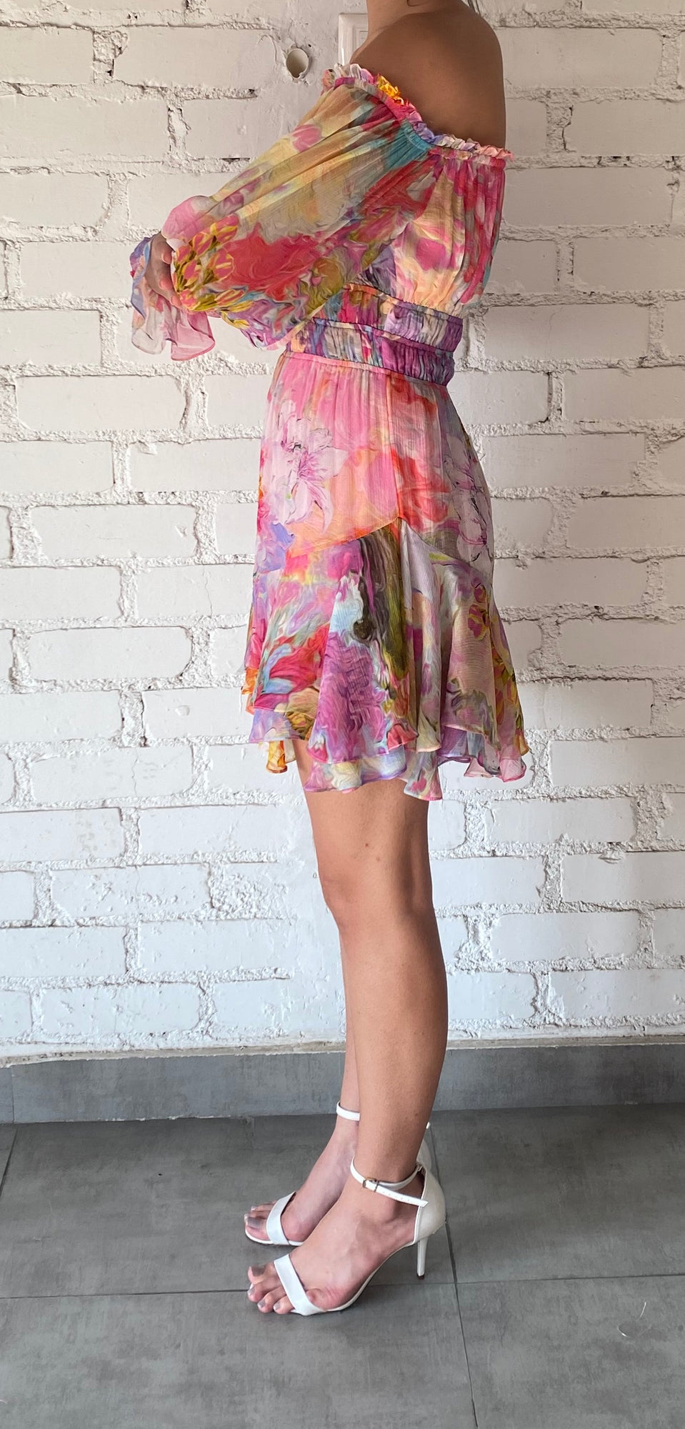 Hemant & Nandita | Tiva Off-Shoulder Short Dress | Multicolor