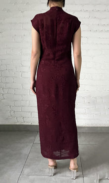Hemant And Nandita | Tiya Viscose Ggt Jacquard Slim Fit Long Dress With Slip | Burgundy