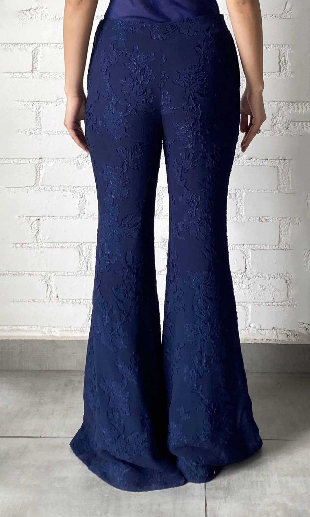 Womens | Tiya Viscose Georgette Jacquard Pants | Navy