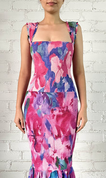 Hemant And Nandita | Vesa Viscose Georgette Midi Dress | Pink Multi