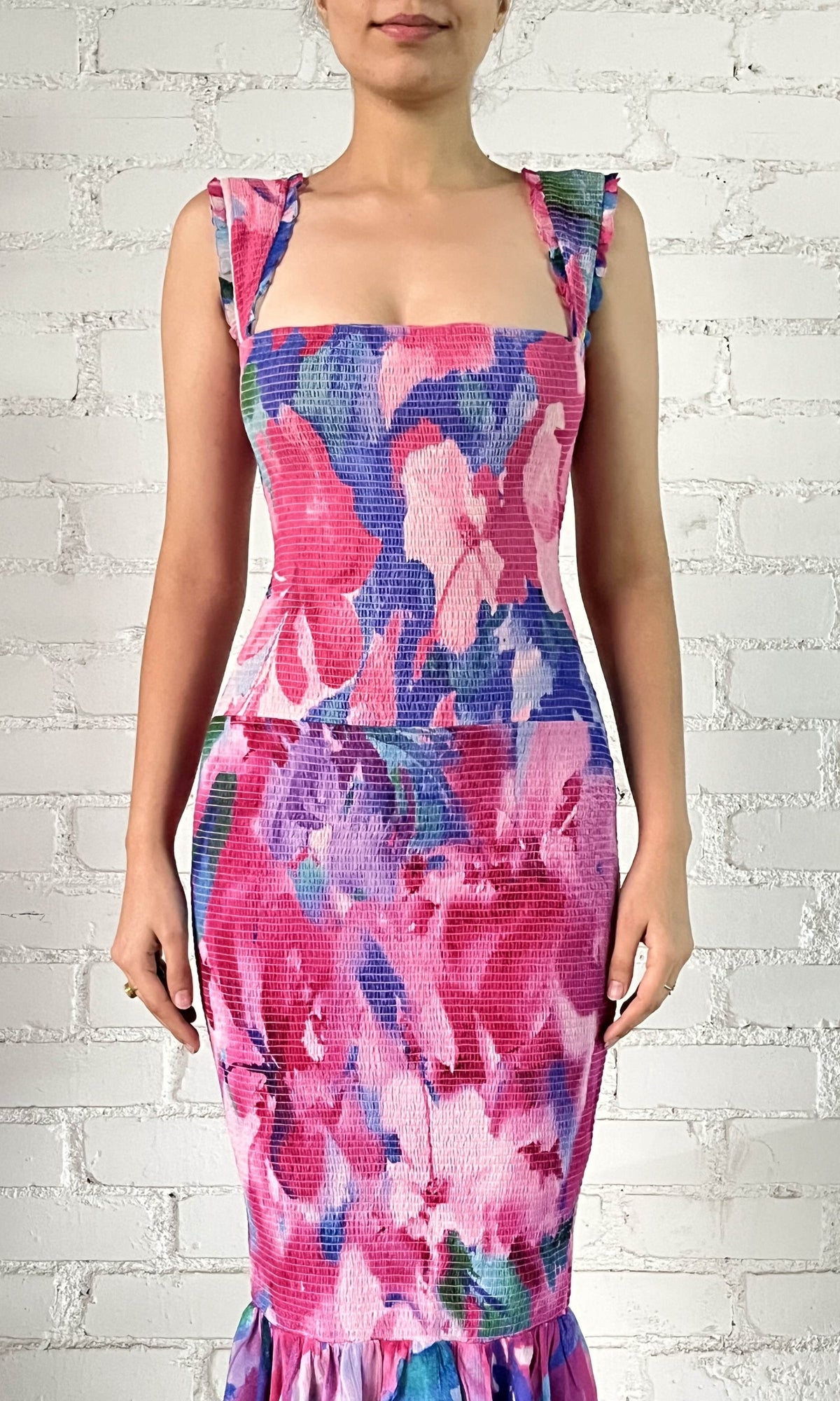 Hemant And Nandita | Vesa Viscose Georgette Midi Dress | Pink Multi