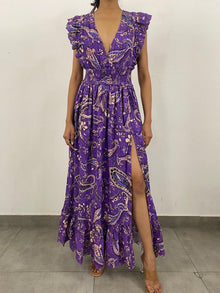 Hemant & Nandita | Viha V-Neck Long Dress | Purple